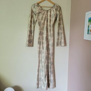 Vintage Leopard Cheetah Print Unitard Long Sleeve Flared Leg And Sleeve Jumpsuit